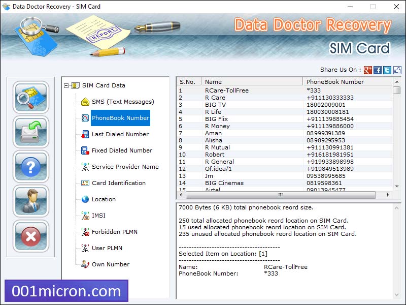 Screenshot of Sim Card Data Recovery