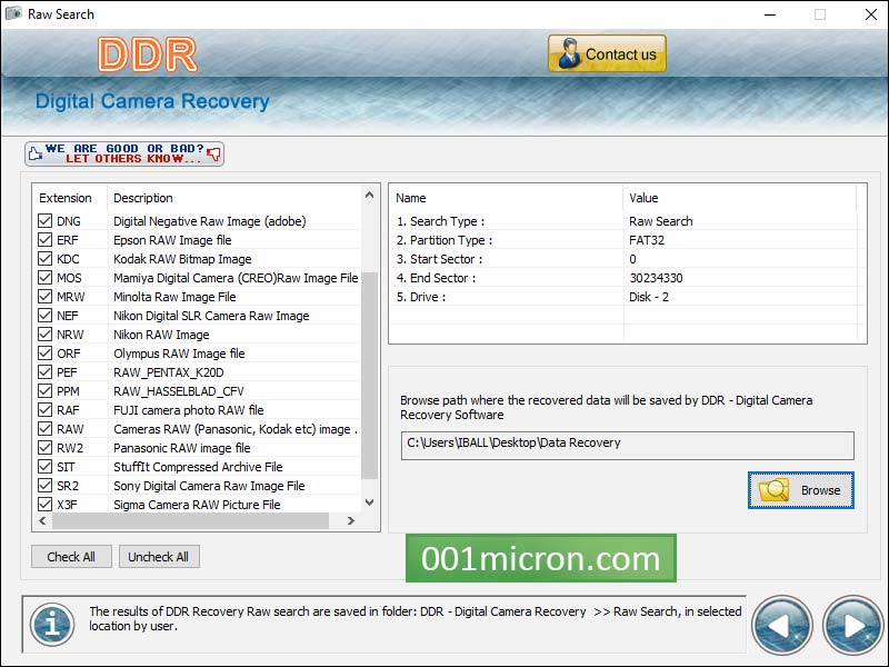 Screenshot of Camera Card Recovery Software