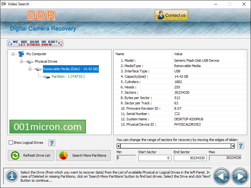 Screenshot of 001Micron Digital Camera Data Undelete 4.8.3.1