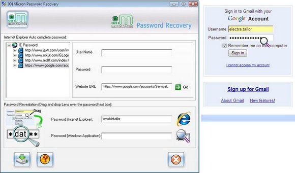Screenshot of 001Micron IE Password Revealer Utility