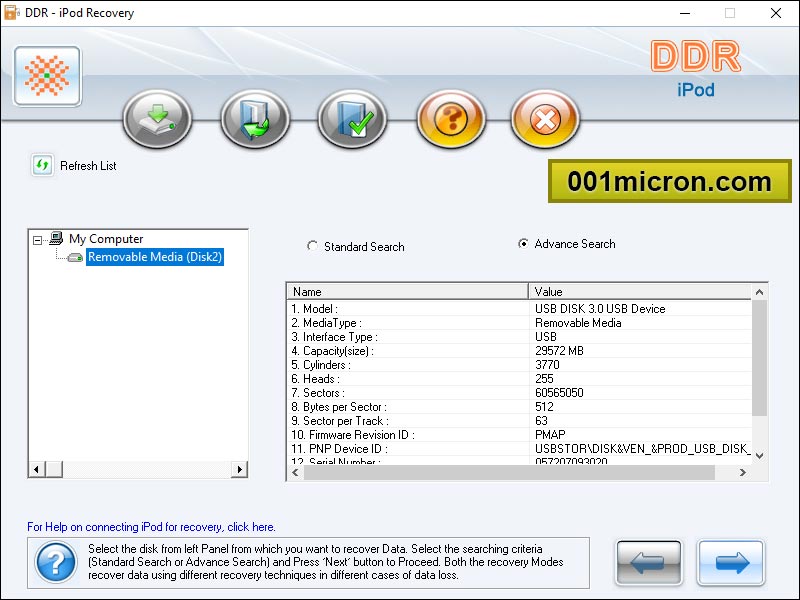 Screenshot of iPod Music Files Rescue Tool