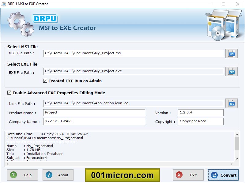 Screenshot of Convert MSI to EXE 4.8.3.1