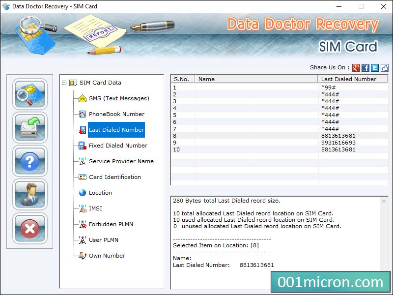 Screenshot of 001Micron Sim Card Data Rescue Tool 4.8.3.1