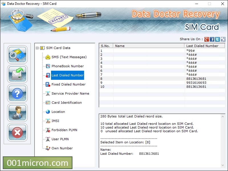 SIM card salvage software recovers all erased phone book saved contact number