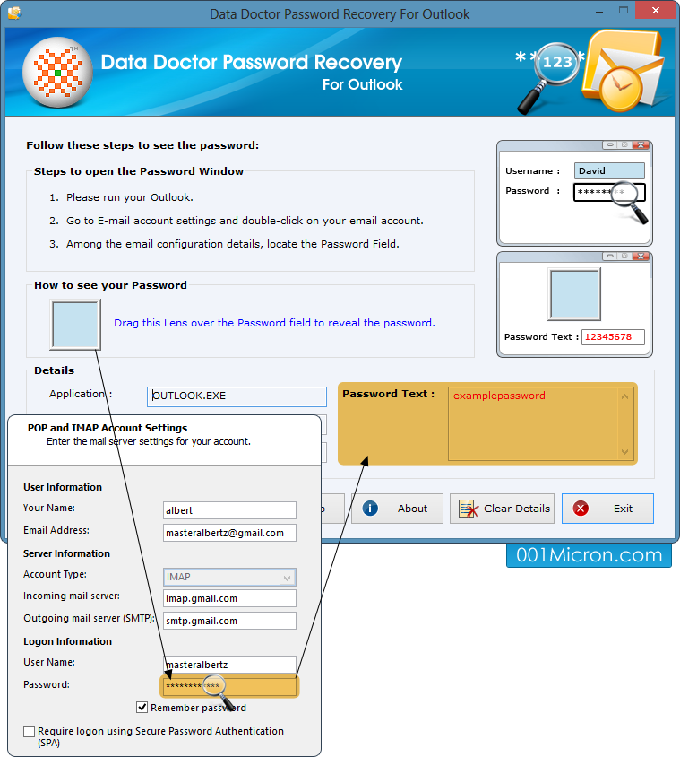 Outlook Express Password Recovery Utility Screenshot