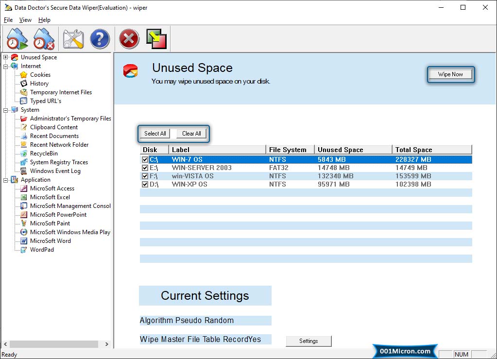 Data Wiper software Screenshot