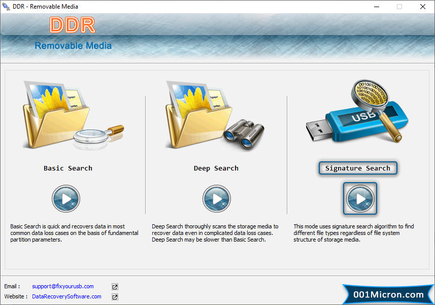 USB 디지털 미디어 데이터 복구 소프트웨어를 화면 캡처
