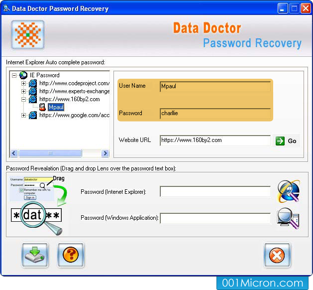 Internet Explorer Password Recovery Tool Screenshot