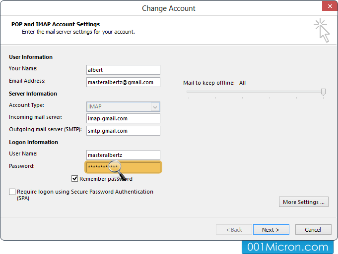 Locate the password field