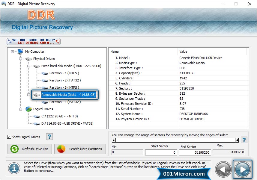 Select the disk or partition