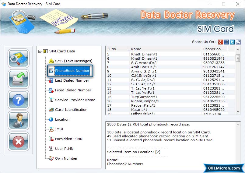 Sim Card Data Recovery Software Screenshot