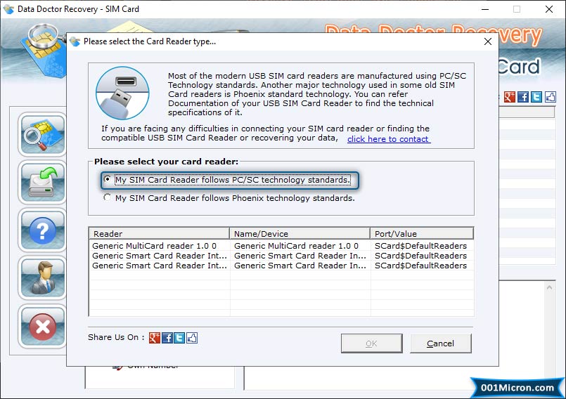 Select card reader type