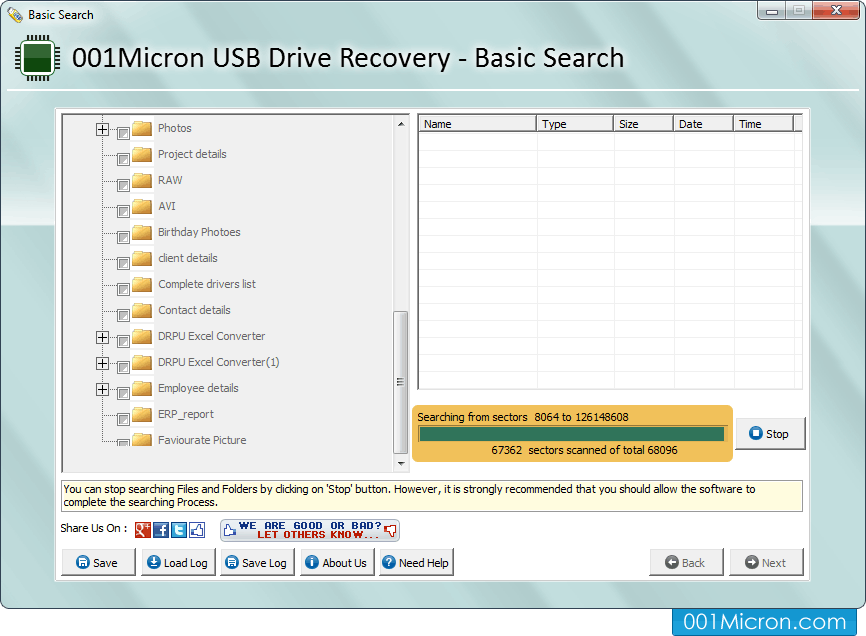 USB 드라이브 데이터 복구 소프트웨어를 화면 캡처